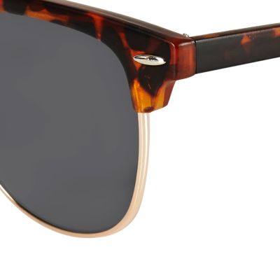 Brown tortoise clubmaster-style sunglasses